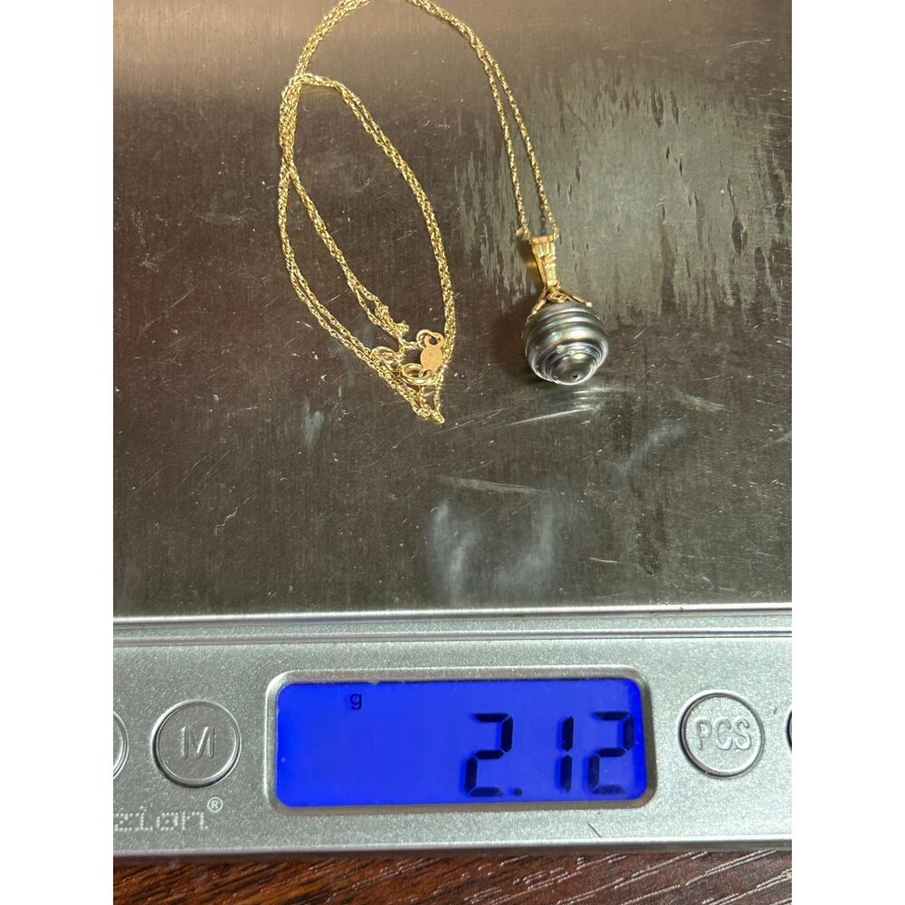 Vintage 14k Yellow Gold Baroque Dark Gray Pearl Art Deco pendant necklace 18.5” - Picture 11 of 14